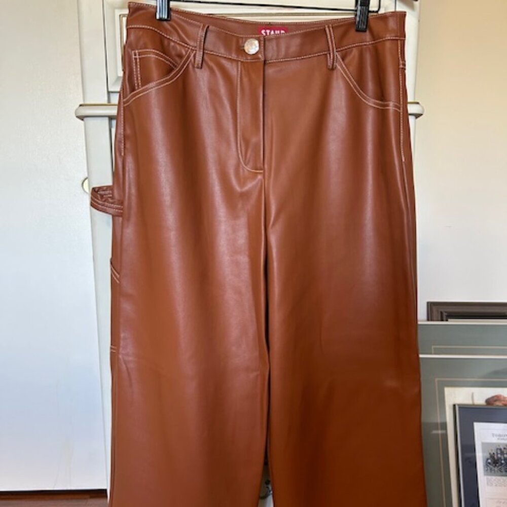 Staud natural brown faux-leather pants in size 8.